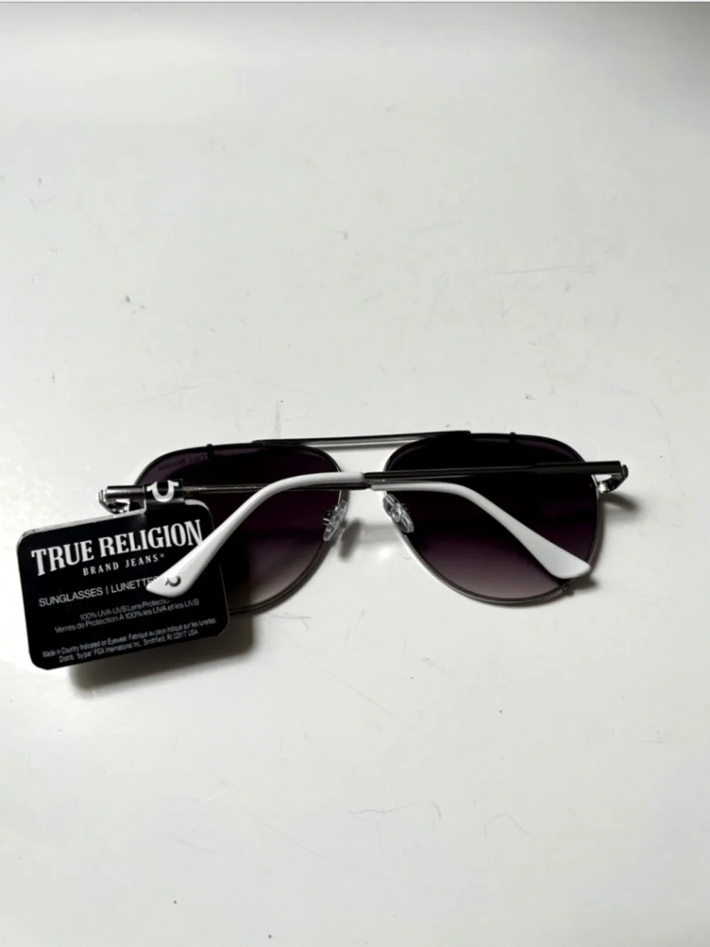 New TRUE RELIGION Double Bridge Aviator Sunglasses Classic Silver Black Lens